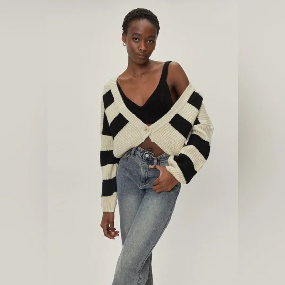 Nasty Gal Sweaters Nasty Gal Button Down Stripe Slouchy